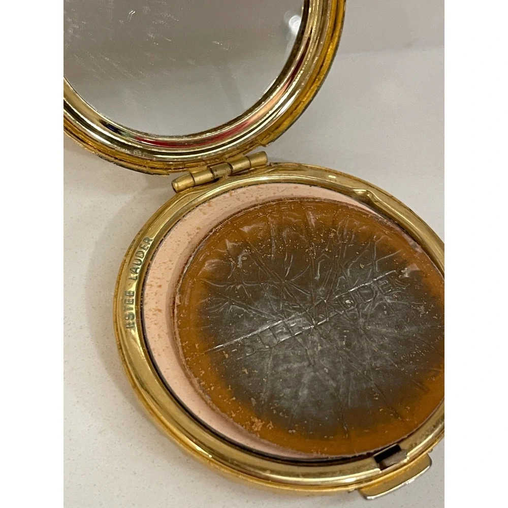 Vintage Estee Lauder Golden Weave Mirror Compact Pressed Powder Collectible Used